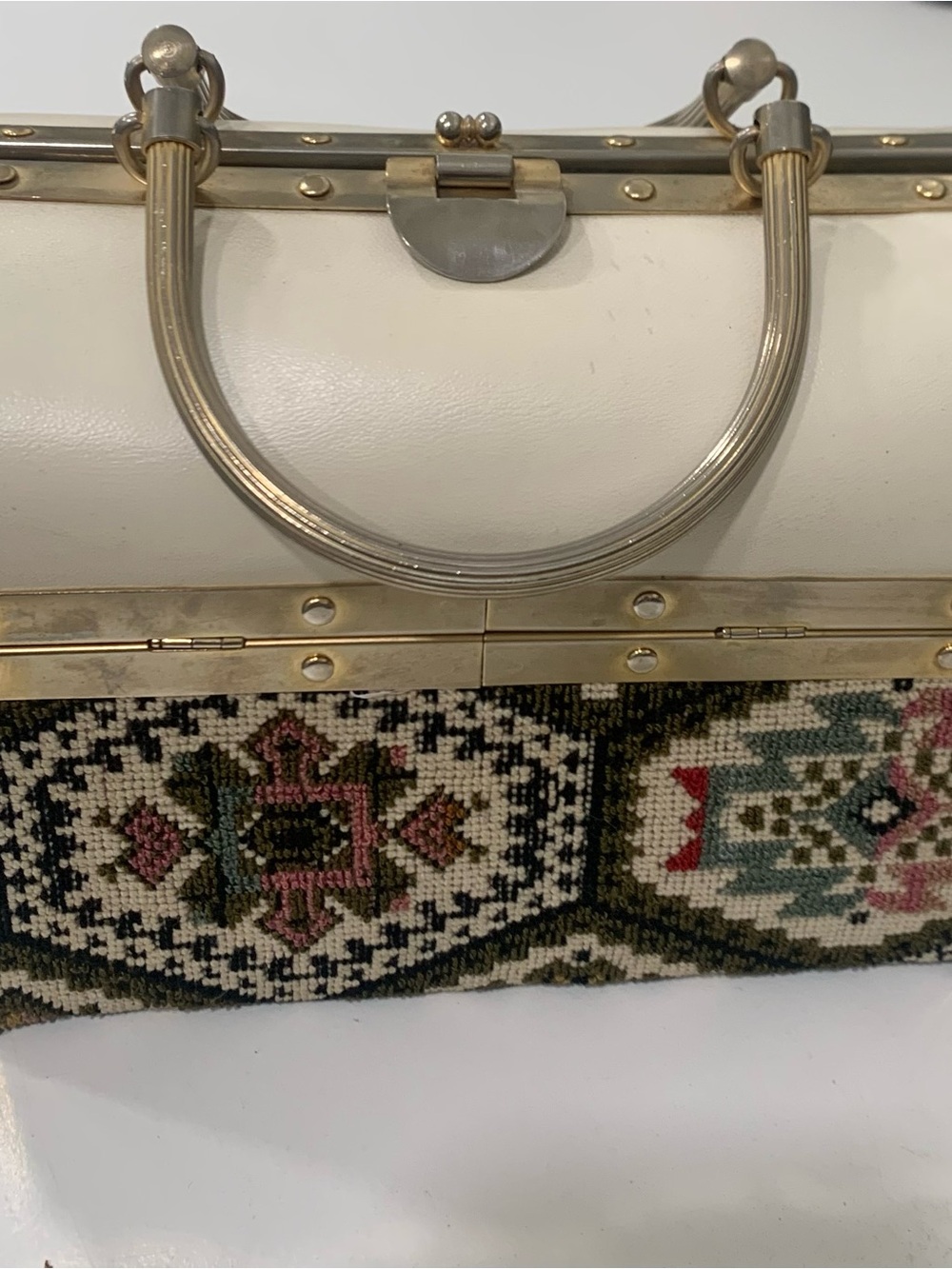 Rare Vintage Rosenfeld Aztec needlepoint Italian Train Trunk Handbag